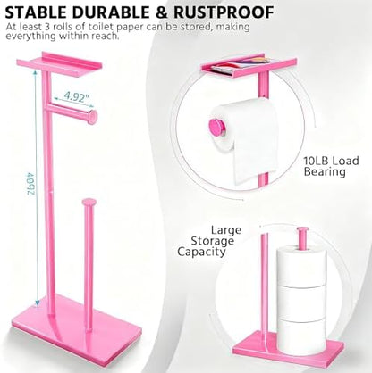 CISILY Pink Toilet Paper Holder Stand with Phone Shelf, Bathroom