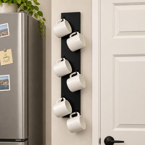 Black Wooden Cup Wall Hanger Organizer Mounted Rack Coffee Station