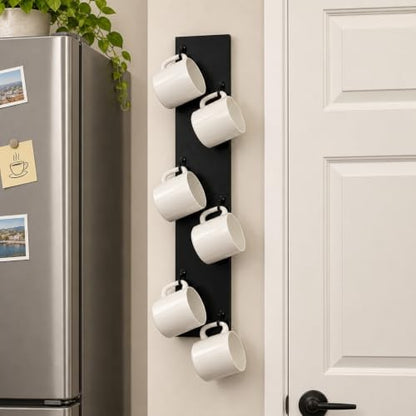 Black Wooden Cup Wall Hanger Organizer Mounted Rack Coffee Station