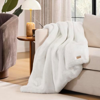 UGG Euphoria Throw Blanket, Plush Faux Fur Blanket, 50" x 70", White