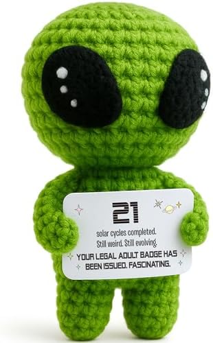 21st Birthday Gifts – Handmade Crochet Alien Plush with Funny Legal