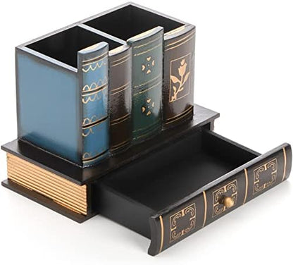 Tosnail Decorative Pen Holder with Storage Drawer, Wooden Pencil
