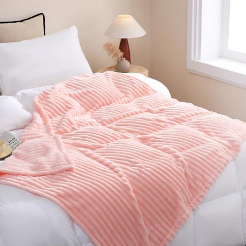 Light Pink Fleece Throw Blanket 50”×60” for Couch Sofa Livingroom