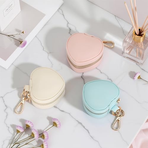 KUKUVR Mini Heart Travel Jewelry Box with Keychain (Pink)