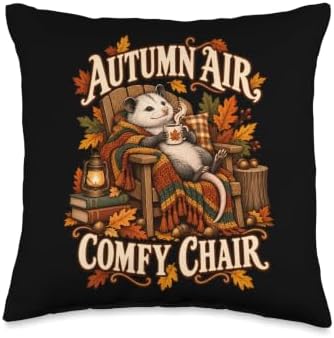 Autumn Air Comfy Chair Opossum Cozy Fall Design Throw Pillow