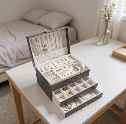 TOFUNTOY Jewelry Organizer Box, Large Jewelry Boxes for Women, 3-Layer