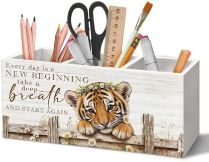 Motivational Tiger Pen Holder Organizer for Desk Accessories