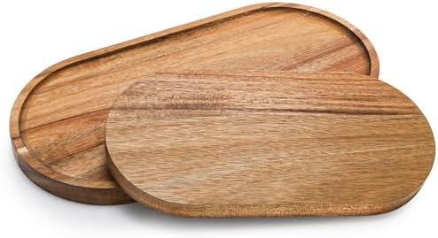 Elsjoy Set of 2 Acacia Wood Serving Trays, Long Wooden Serving Platter