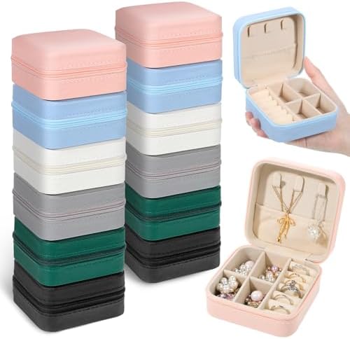 Prasacco 12 Pcs Travel Jewelry Case Bridesmaid Gifts Box PU Leather
