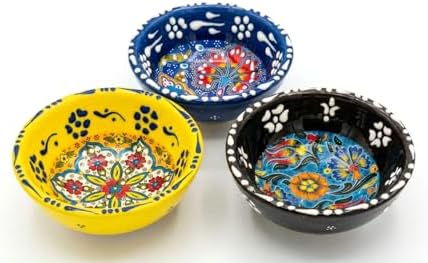 Turkish Ceramic Pinch Bowls Set of 3 – Small Dipping Bowls for