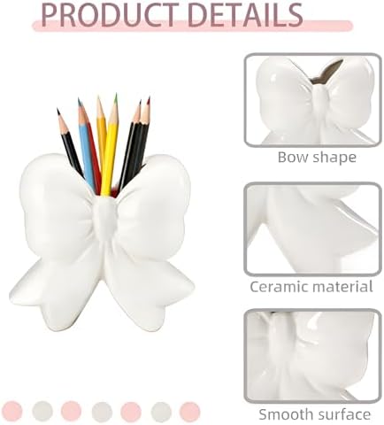 Bow Pen Holder for Desk, Coquette Ceramic Pencil Organizer Makeup
