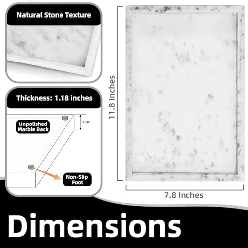 Yew & Tulip Natural Marble Vanity Tray, Nature White Marble with Spots