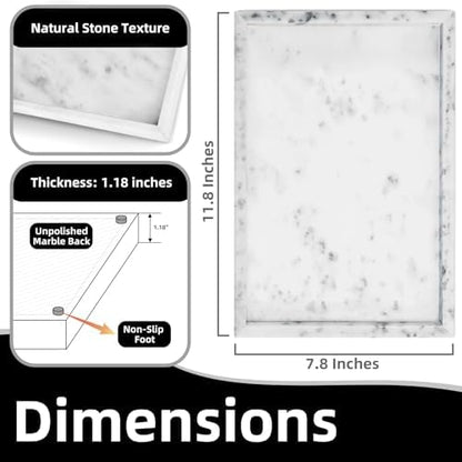 Yew & Tulip Natural Marble Vanity Tray, Nature White Marble with Spots