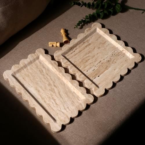 Natural 100% Marble Vanity Tray Luxury Scalloped Marble Storage