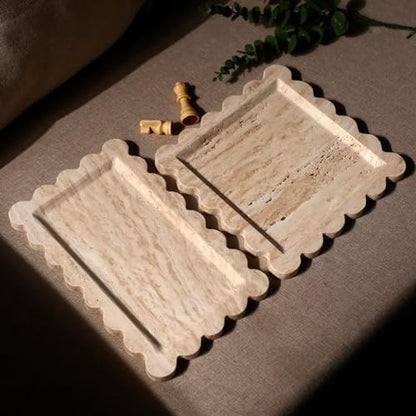 Natural 100% Marble Vanity Tray Luxury Scalloped Marble Storage