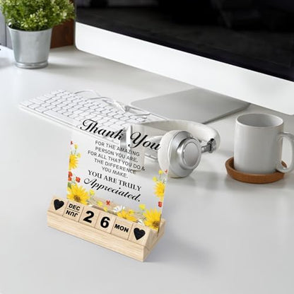 Thank You Acrylic Sign Gift - Block Calendar - Appreciation Desk Decor