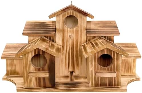 Wooden Bird House for Outside, 7-Compartment Large Birdhouse Castle