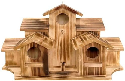 Wooden Bird House for Outside, 7-Compartment Large Birdhouse Castle