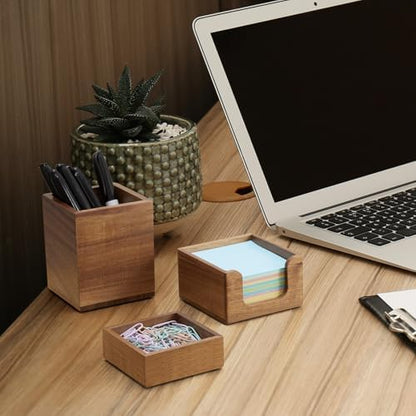 Desk Organizer Set of 3 - Acacia Wood Office Desk Accessories - Desk