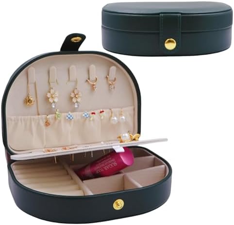 PU Leather Jewelry Organizer Compact Travel Case Multi Compartments