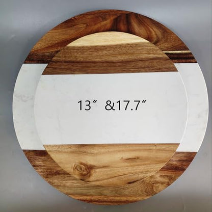 18" Marble & Wood Lazy Susan Turntable, Rotating Serving Tray