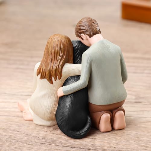 Hensonever Couple with Black Dog Figurines Ornaments, We are A Family