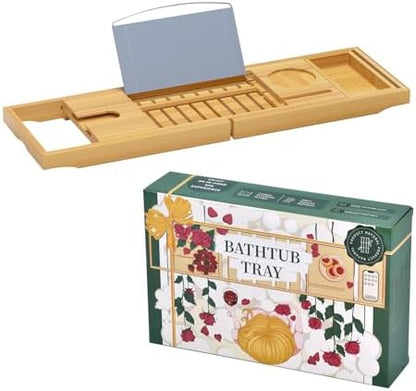 Sen Yi Bao Luxury Bamboo Bathtub Tray - Wooden Expandable Caddy with