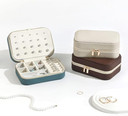 Genuine Leather Travel Jewelry Organizer Case for Women, Small Mini