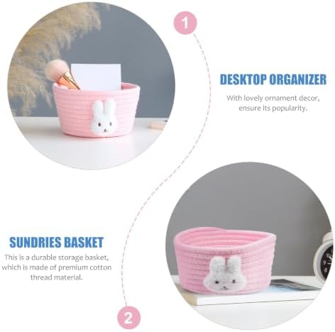 Cotton Woven Storage Basket Desktop Organizer Cute Rabbit Decor