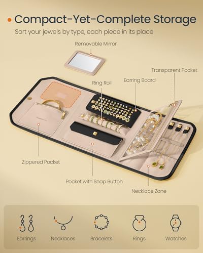 SONGMICS HOME Travel Jewelry Case, Foldable Jewelry Organizer with