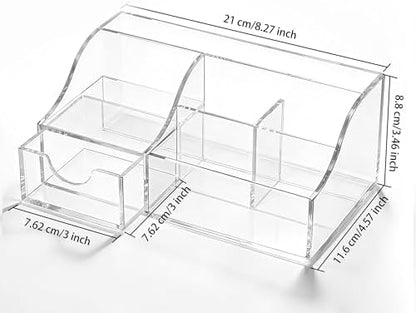 HBlife Acrylic Desk Organizer with Drawer, Pen & Pencil Holder