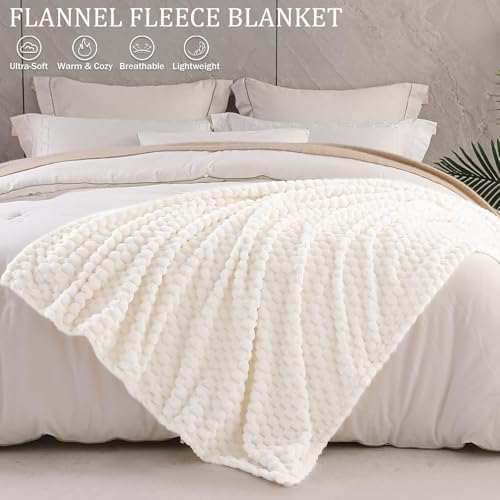 Exclusivo Mezcla Large 3D Fleece Throw Blanket for Couch, Ivory