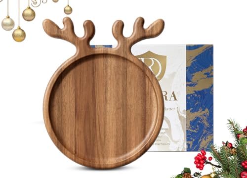 Acacia Wood Serving Platter, Christmas Decorative Reindeer Antler