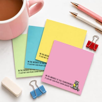 Funny 4 Pads in The Interest of Full Transparenc Raccoon Sticky Notes