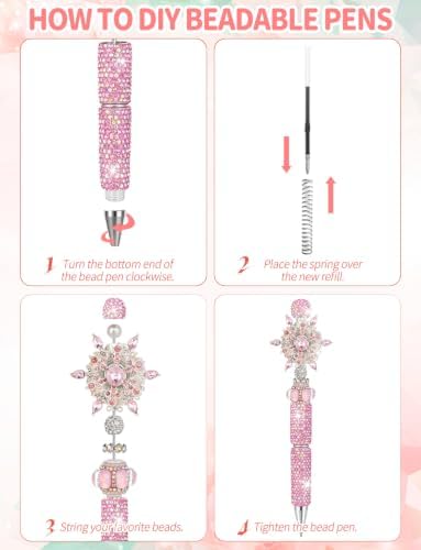 38Pcs Full Rhinestone Glitter Beadable Pens for Beads (AB Colored)