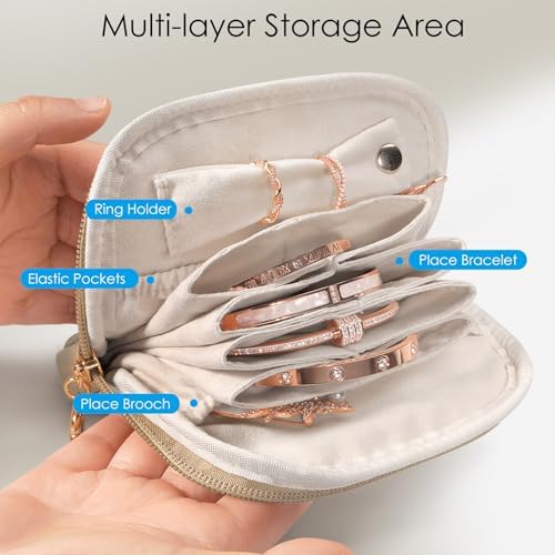 SITHON Small Travel Jewelry Case with Ring Holder, Mini Jewelry Pouch