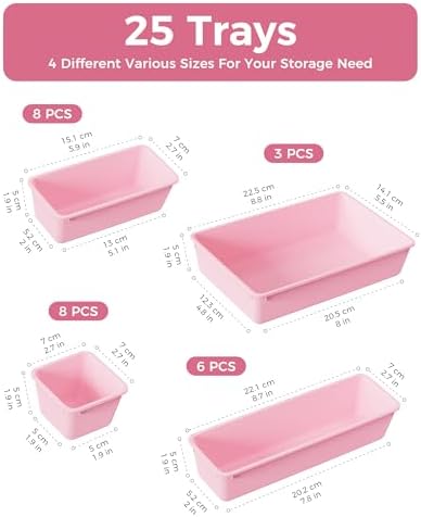 BiuLeon 25 PCS Plastic Drawer Organizers Set, 4-Sizes Vanity and