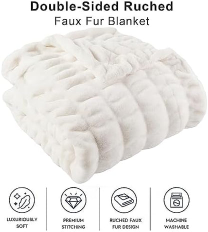 BATTILO Soft Ivory Faux Fur Throw Blanket for Couch, 50"x60", Double