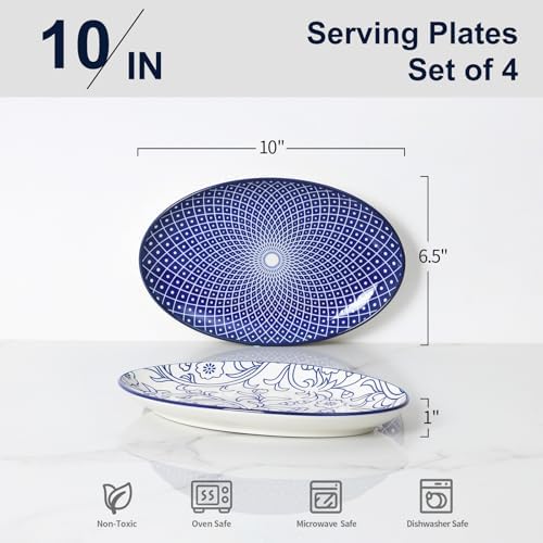 Selamica Ceramic Serving Plates, 10 Inch Oval Dinner Plates Set of 4