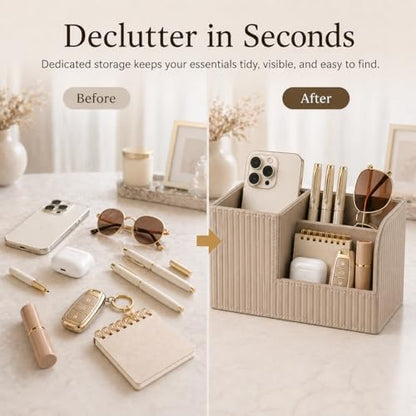 KINGFOM Desk Pen Organizer Office Supplies Caddy Pu Leather