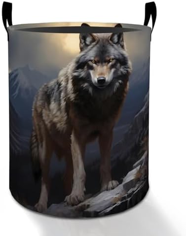 Wild Wolf Laundry Basket Hamper for Boys Girls Kids Adults, Foldable