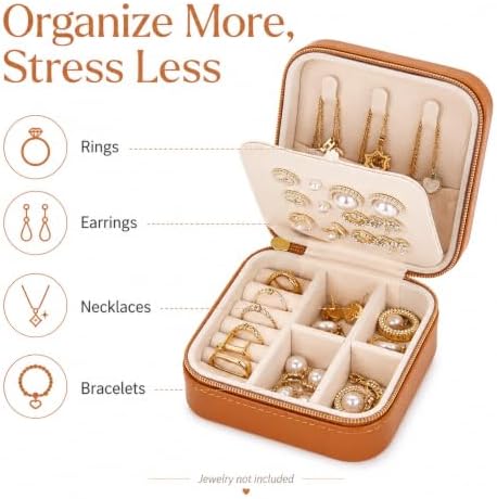 Travel Jewelry Box, PU Leather Organizer for Women Girls, Portable