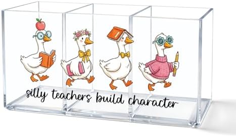 Silly Teachers Build Character Acrylic Pen Holder for Desk, Cute Goose