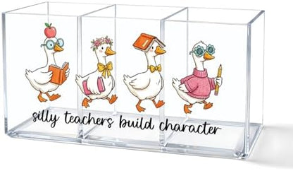 Silly Teachers Build Character Acrylic Pen Holder for Desk, Cute Goose