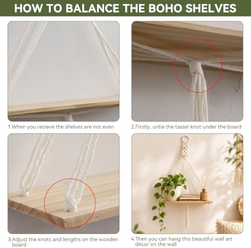 Artilady Macrame Wall Hanging Shelf Boho Storage Wall Decor for