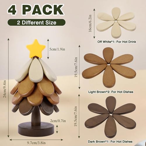 Wooden Tree Trivets for Hot Dishes,Christmas Tree Shape Coaster Set of