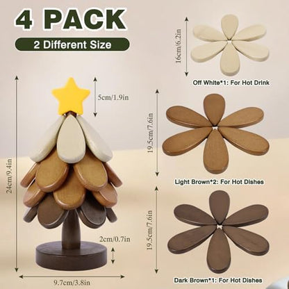 Wooden Tree Trivets for Hot Dishes,Christmas Tree Shape Coaster Set of