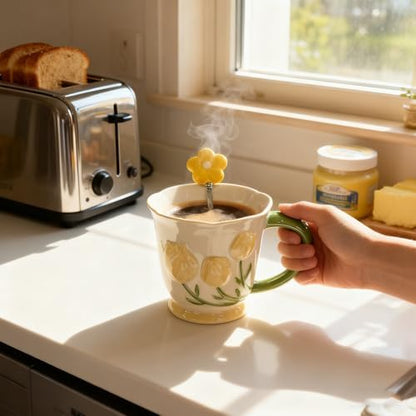 14oz 3D Embossed Floral Ceramic Coffee Mug with Matching Spoon & Gift