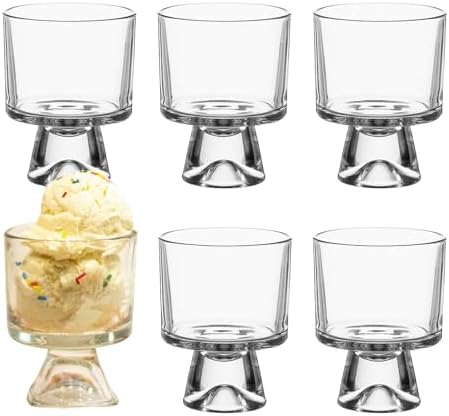8oz Glass Trifle Bowl Set of 6, Serving Bowl with Stand for Fruit