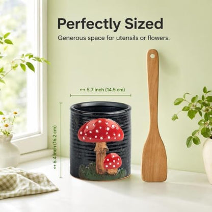 dgudgu Mushroom Kitchen Utensil Holder For Countertop Ceramic Utensil